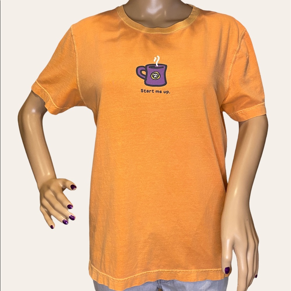 Life is Good "Start Me Up" Hot Coffee in a Cup Tee Shirt T-Shirt Top Size Medium